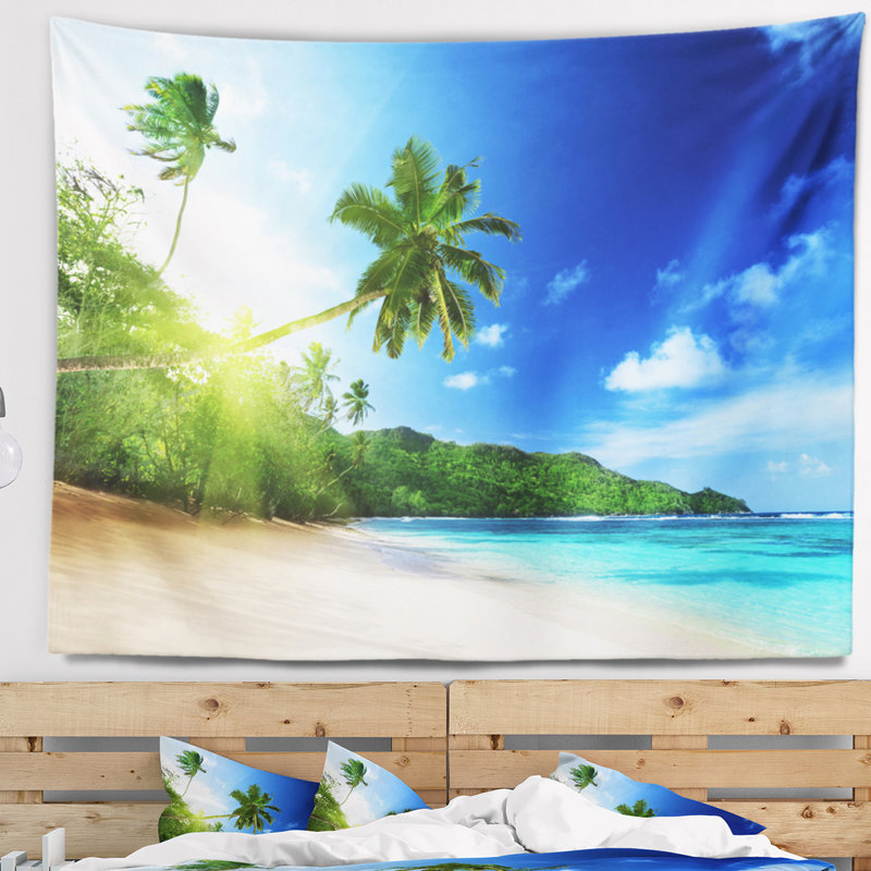 Photographie de paysage sunset beach avec tapisserie de palmiers, H 68 po x l 80 po