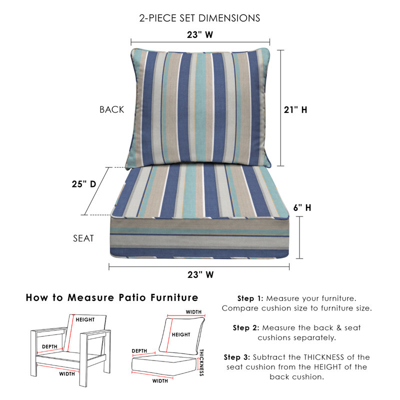 Outdoor Deep Seating Cushion Set – Comfortable, Durable, Weather-Resistant Design - Basics by Wayfair™, Harbor Blue Striped