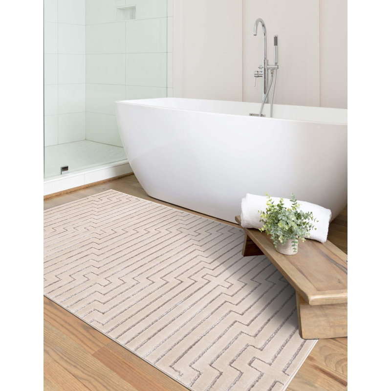 Tapis contemporain blanc et argenté Omotayo, Rectangle 2 pi x 3 pi 1 po