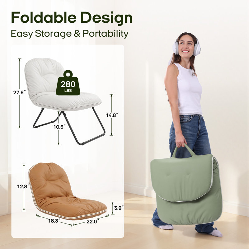  Chaise pliante à soucoupe lune, siège en cuir végétalien, Vert