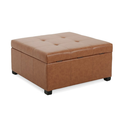 Repose-pieds capitonné en similicuir de 35 po de largeur avec banc de rangement de salon multifonctionnel avec pieds en bois de bouleau