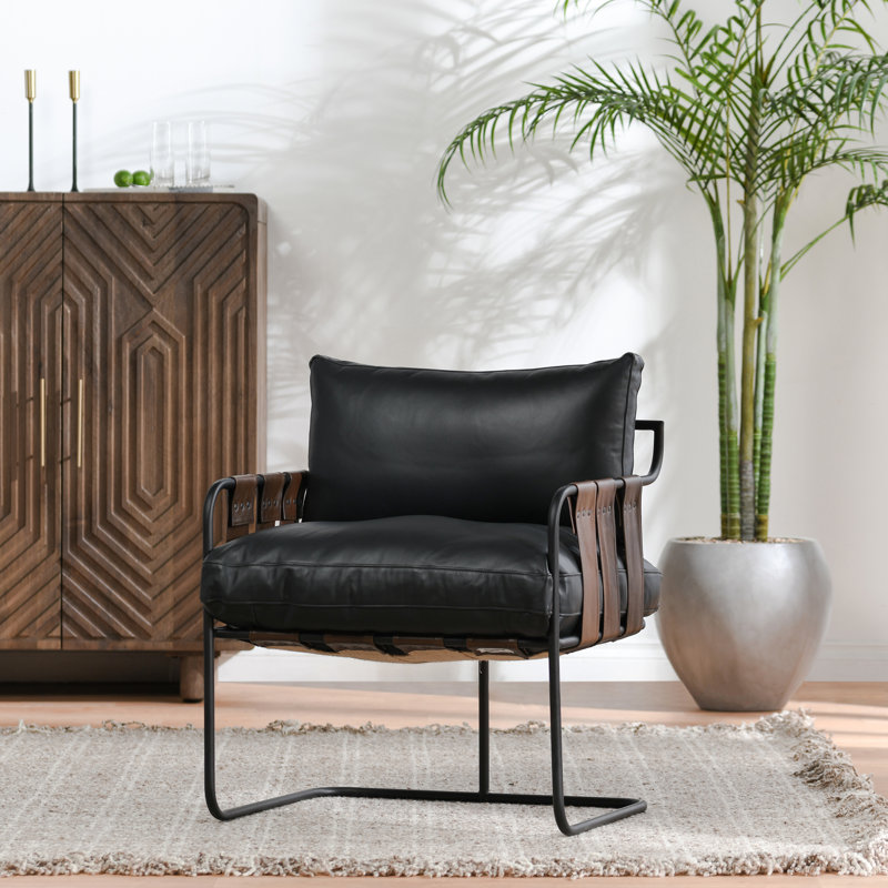Toluca Accent Chair Black, Black Genuine Leather