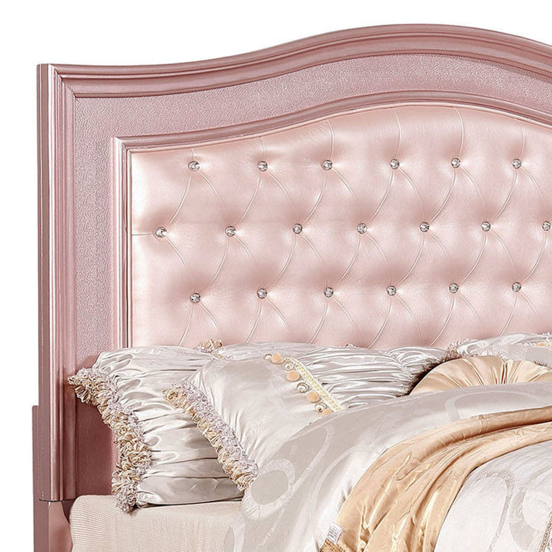 Micanor Tufted Upholstered Panel Bed, Queen, Rose Gold