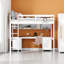 Lit mezzanine double pleine grandeur avec bureau, armoires de rangement, station de charge et tiroirs en gris - Une merveille pour la vie moderne-1262647658