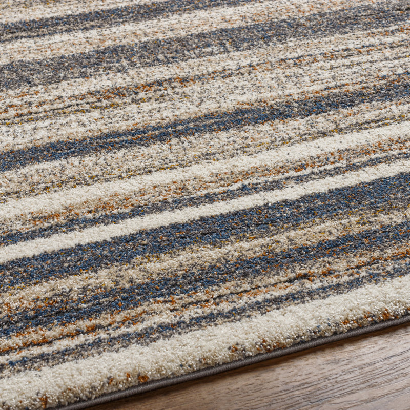 Dunigan Striped Machine Woven Polypropylene Area Rug in Slate/Blue/Rust, Rectangle 8'10" x 12'1"