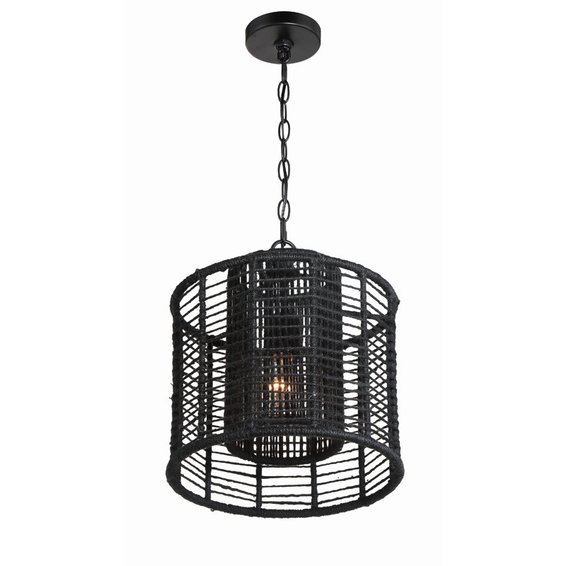 Luminaire suspendu tambour 1 lumière Karlie, Noir mat