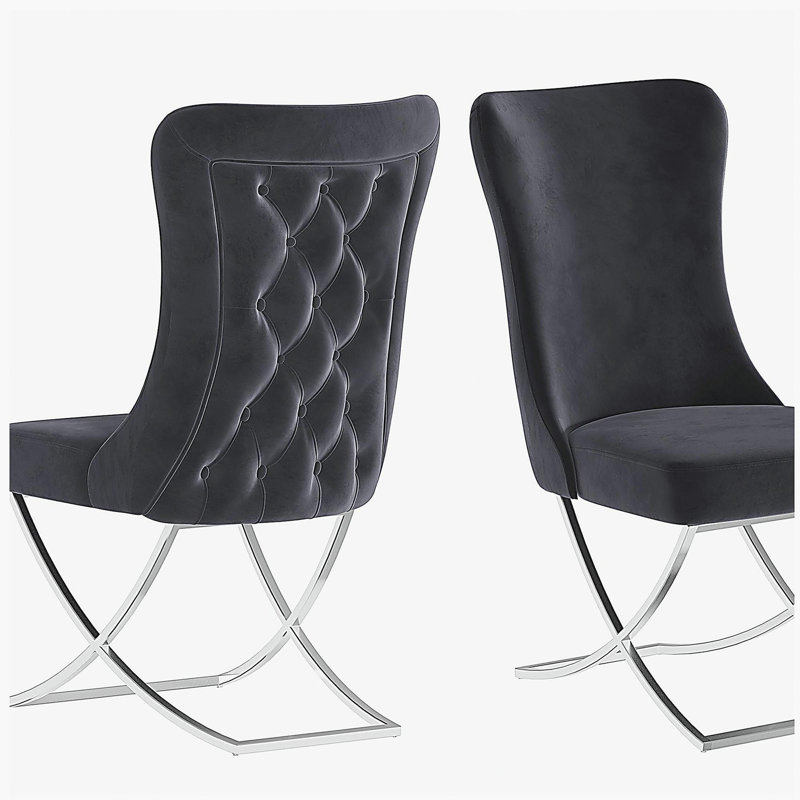Ensemble de 2 chaises de salle à manger Noblesse, Argent argent, Noir