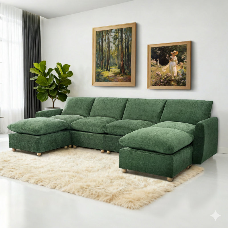 129.12" Chenille Upholstered Sofa, Green
