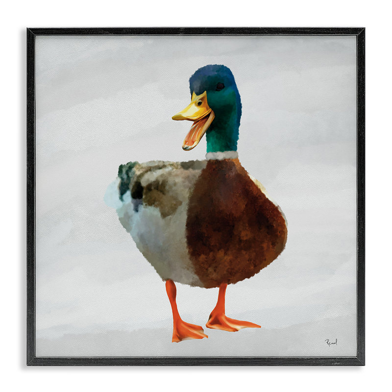 «Squawking Duck Portrait», estampe numérique, conception par Renel Peters, H 12 po x l 12 po, Giclée encadrée noir minuit