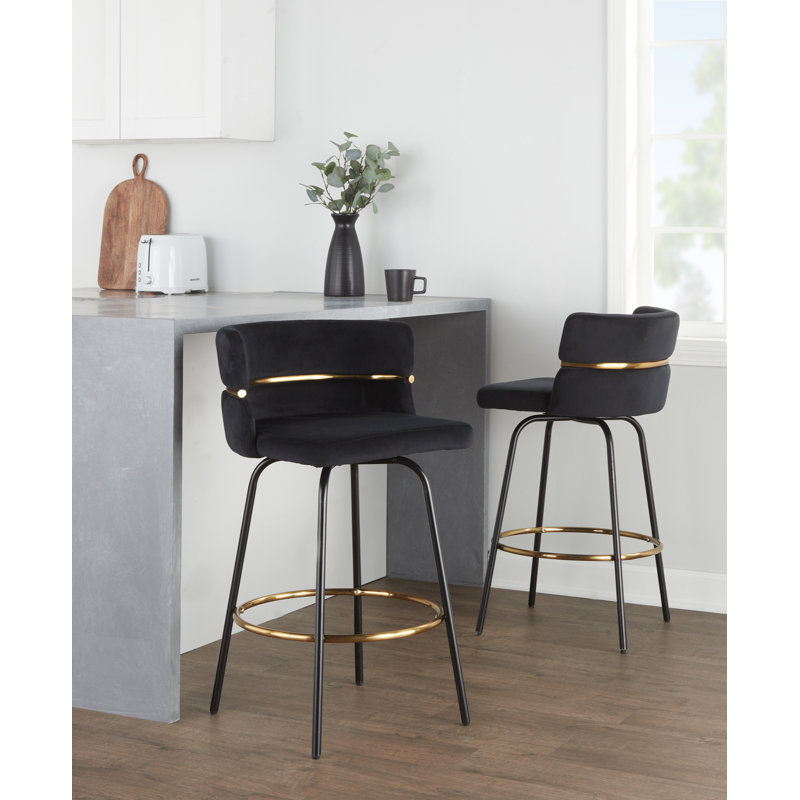Sone Laurenzio Upholstered Fixed-Height Bar & Counter Stools with Round Footrest, Bar Stool (30” Seat Height)