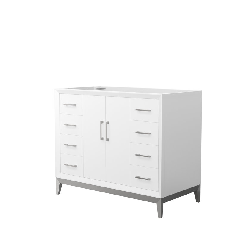 Base de meuble-lavabo simple 41,75 po seulement, Blanc / nickel brossé