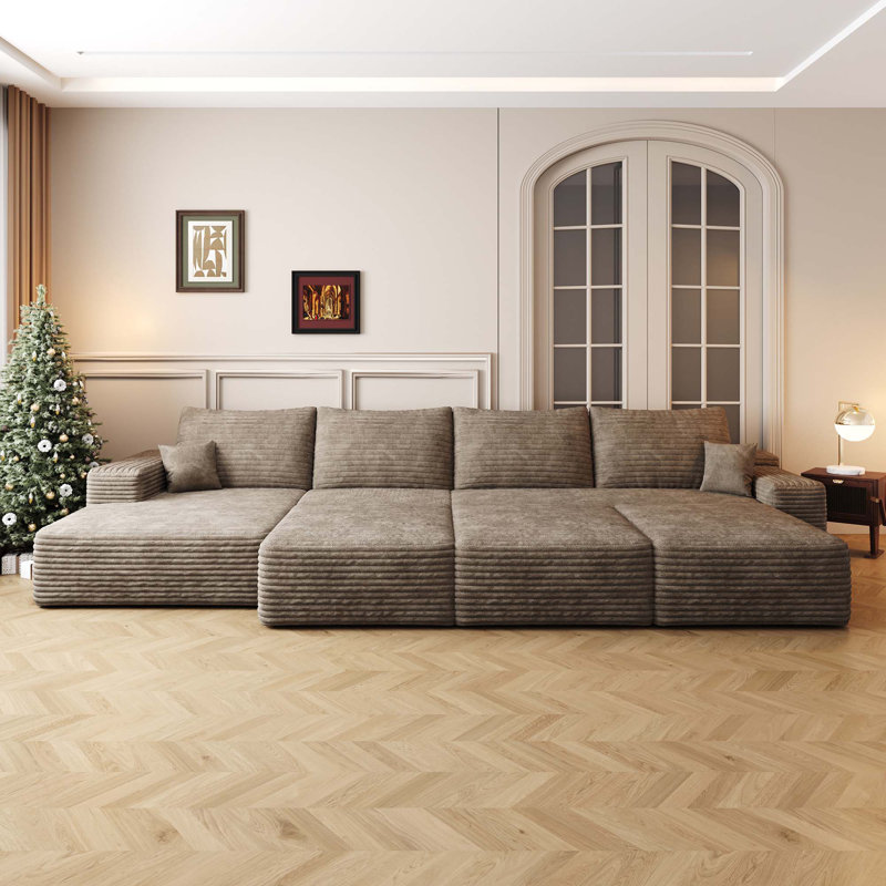Luxueux canapé-lit modulaire pour salon avec tissu moelleux et sans assemblage, Orienté à droite, Mousse de chameau