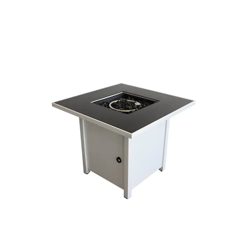 30" Metal Fire Pit Table With Smoked Glass, Stainless Steel, Powder-coated Finish, Rust & Heat , Outdoor Square Design, Propane Gas Compatible, 40k Output, Adjustable Flame, Lava Rocks Included,