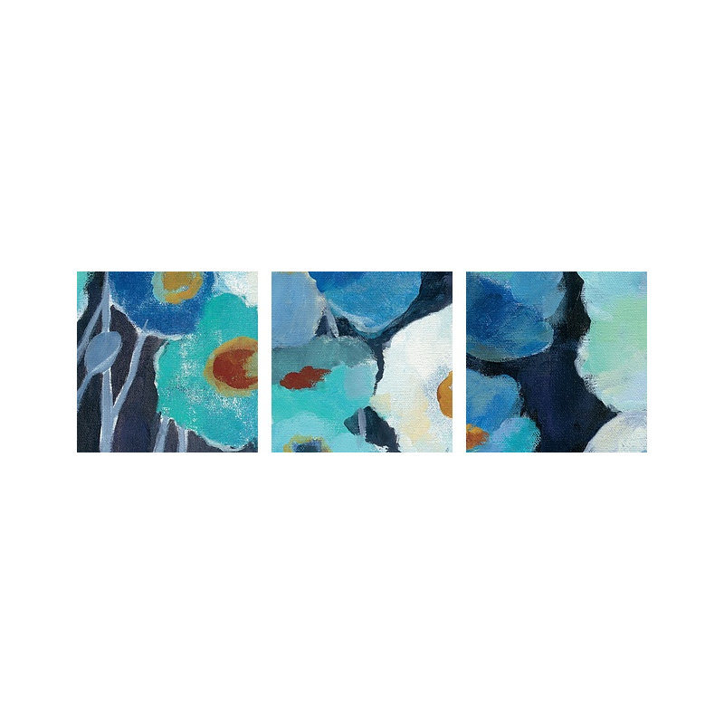 Curie " Indigo Flowers " by Silvia Vassileva, Black Frame, 20" H x 32" W x 1" D