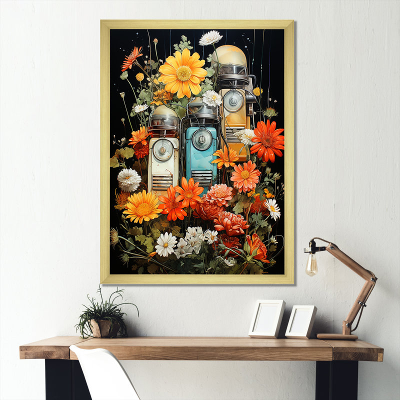 Floral Cassette Tape Floral Melody I - Cassette Tapes Wall Art, H 40 po x l 30 po x P 1,5 po, Cadre doré simple