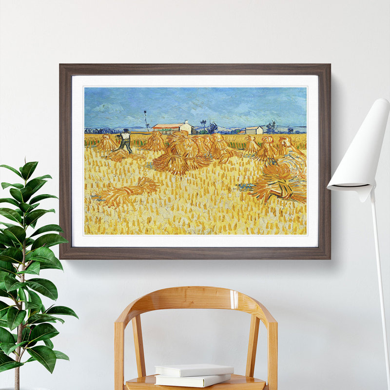 Harvest in Provence by Vincent Van Gogh - Picture Frame Painting, 48cm H x 65cm W x 2cm D, Walnut Framed