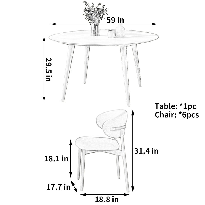 Table de salle à manger familiale et chaise, H 29,5 po x L 59 po x l 59 po