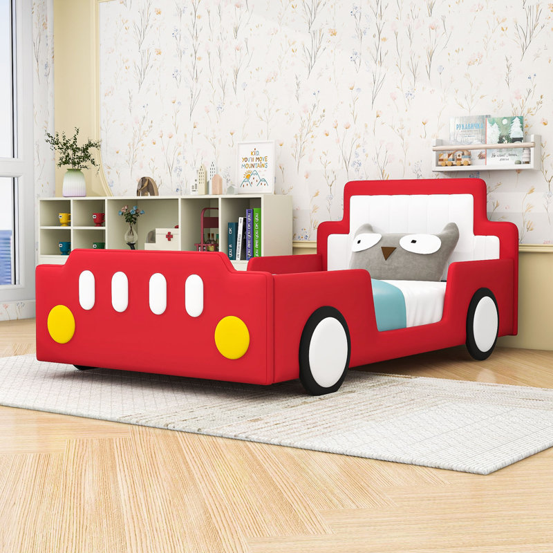 Twin Race Car-Themed Bed With Slats, Red