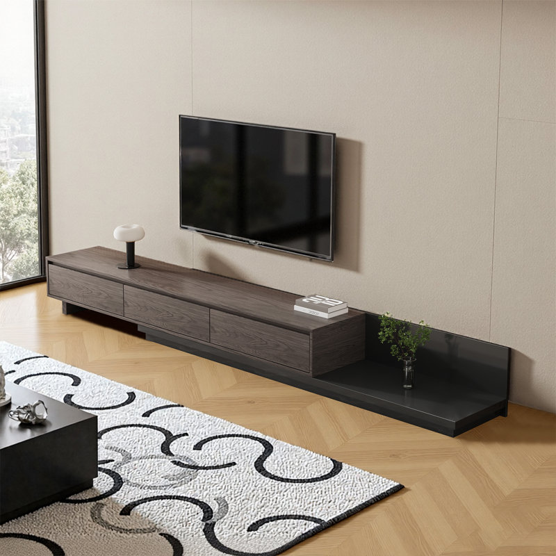Tv Cabinet With 3 Drawers – Extendable Tv Unit Adjustable From 200cm To 330cm, Grey Tv Stand For Charnell   , Brown Walnut