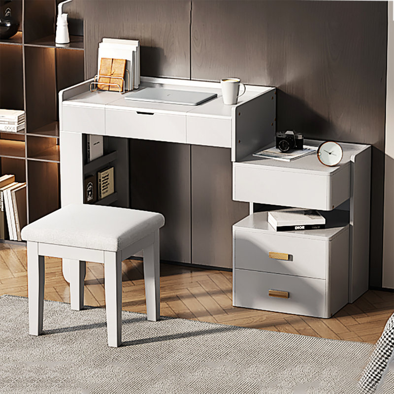3-In-1 Makeup Vanity Desk With Flip-Top Mirror, White