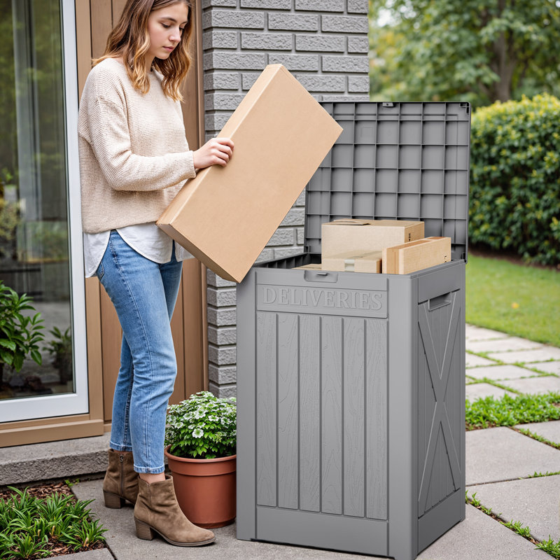 48 Gallon Lockable Resin Package Delivery Box With Lockable Secure, Gray