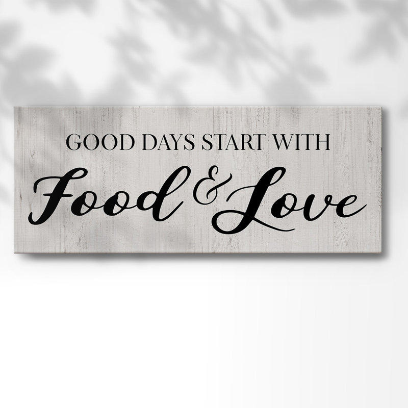 «Food and Love» sur toile, art textuel, H 12 po x l 30 po x P 1,5 po