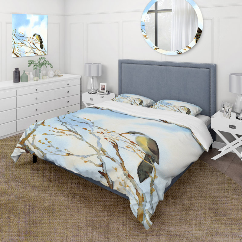 Blue/Yellow/Brown Microfiber Duvet Cover Set, King Duvet Cover + 2 King Shams