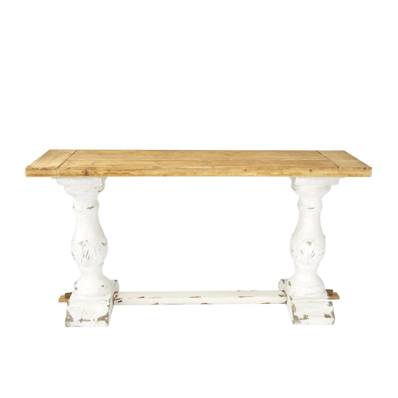 Console Esposito en bois blanc patiné avec plateau en bois brun 59 po x 16 po x 29 po