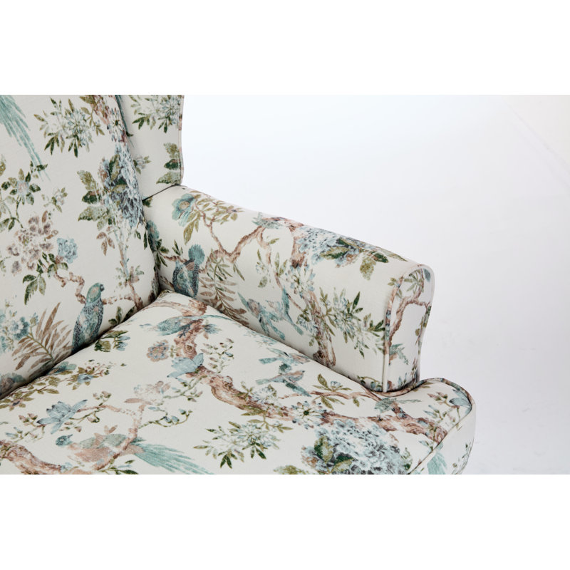Chaise d'appoint moderne à motif floral, fauteuil rembourré à oreilles en bois rétro, canapé simple confortable pour le bureau de la chambre à coucher
