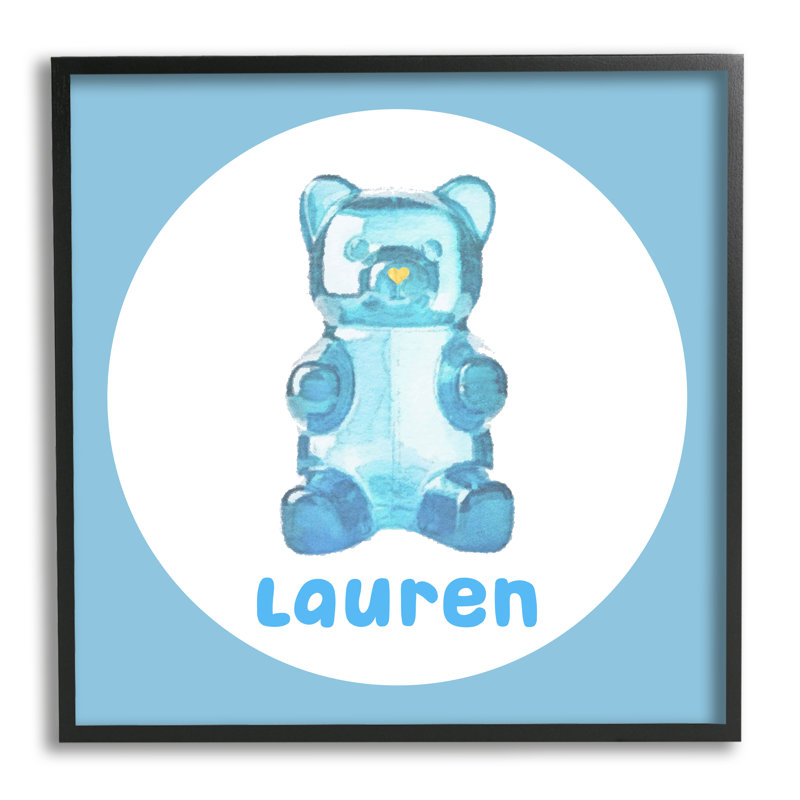"Blue Gummy Bear" cmw-027, art mural personnalisé, H 12 po x l 12 po, Giclée encadrée noir minuit, Oui