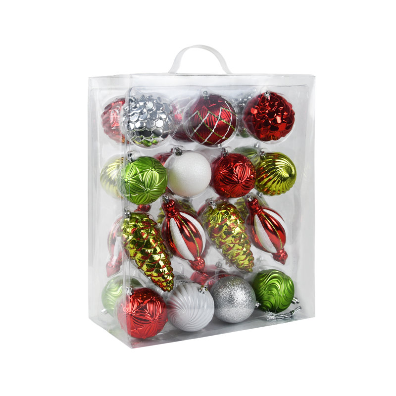Ensemble d'ornement boule incassable 30 pièces, Vert / rouge / argent