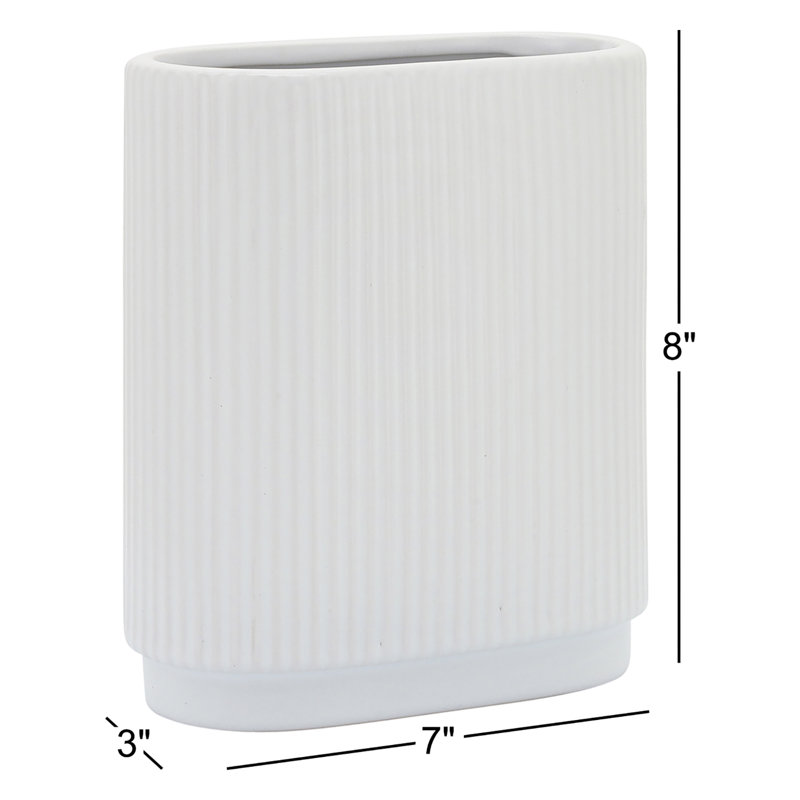 Vase en céramique Brix, H 8 po x l 7 po x P 3 po, Blanc