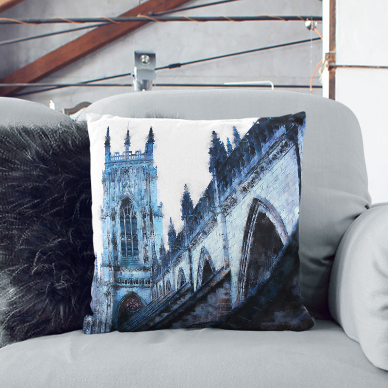 York Minster Cushion with Filling, Black, 40cm H x 40cm W x 15cm D