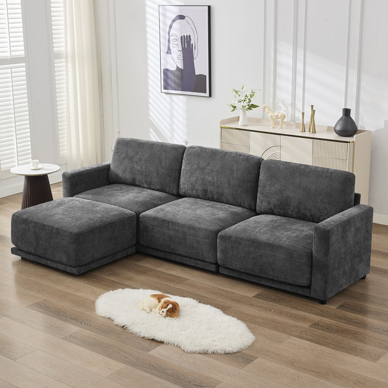 Canapé modulaire 4 pièces avec repose-pieds surdimensionné, Gris chenille
