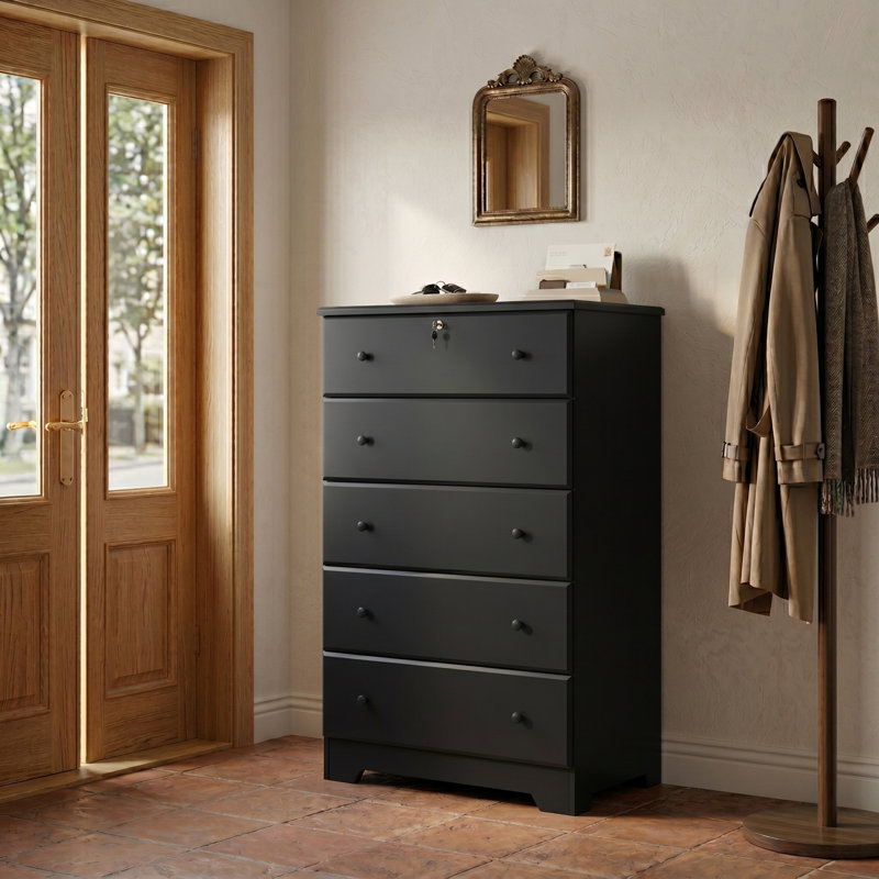 Commode à 5 tiroirs Raiquan, Noir