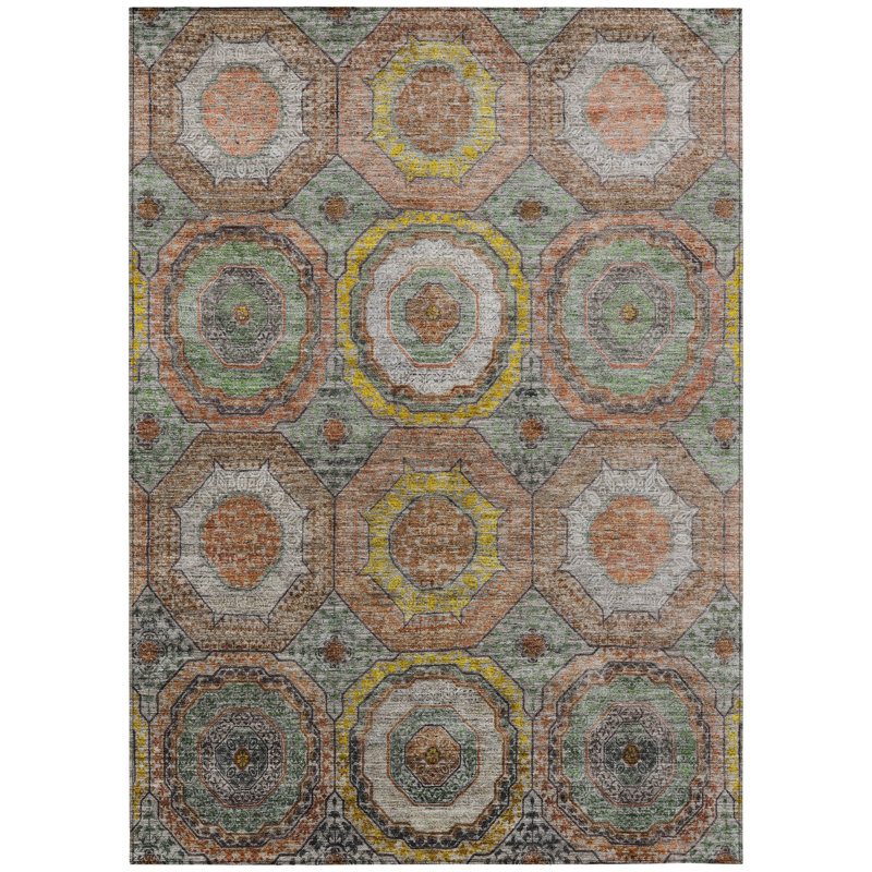 Machine Washable Indoor/Outdoor Xhevrie Sage Rug, Rectangle 2'6" x 3'10"