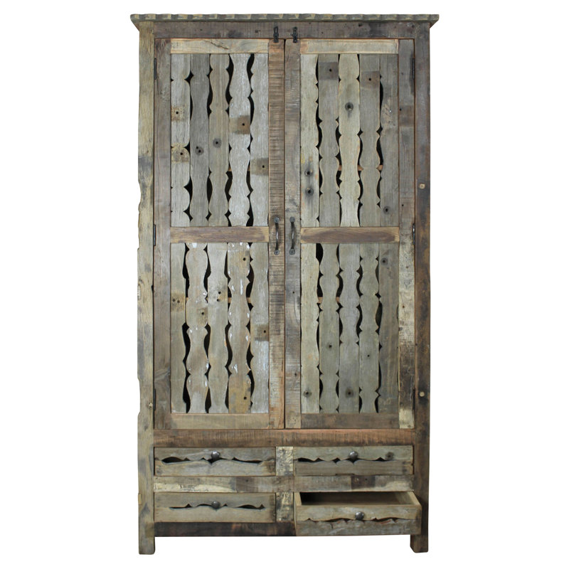 Rustic Salvaged Wood Armoire with Shelves and Drawers