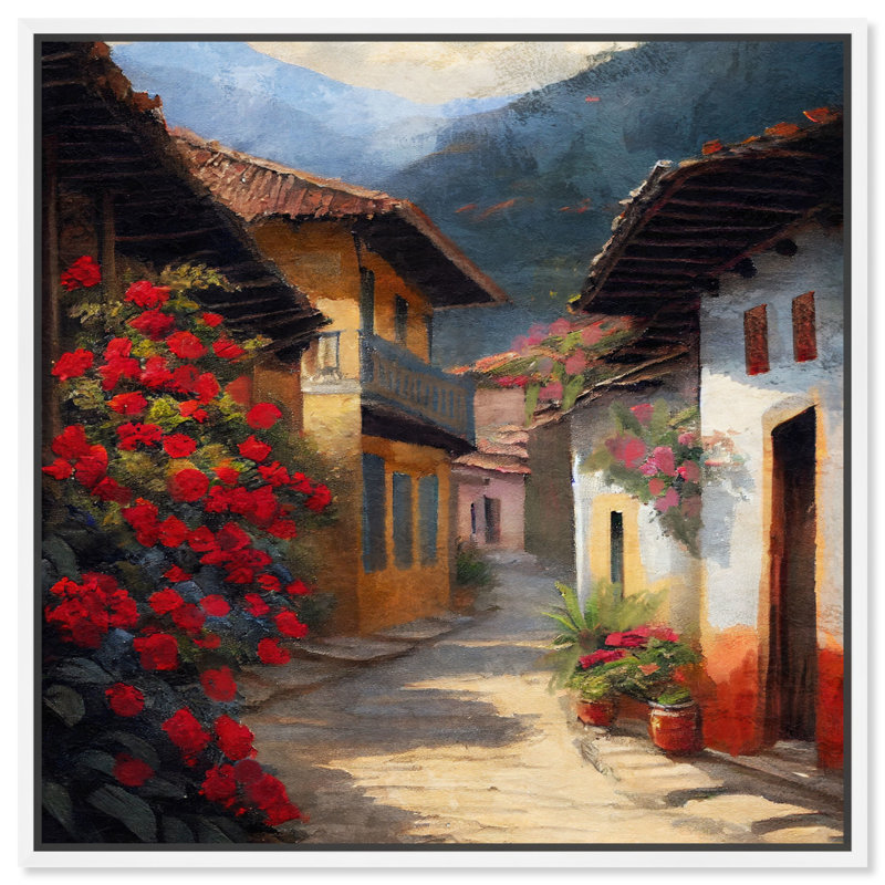 Art mural espagnol sur la côte espagnole par II, Cadre blanc, H 31 po x l 31 po