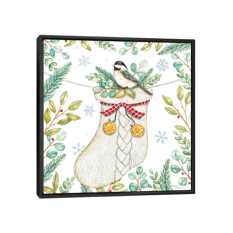 Jingle Bell Chickadee - reproduction d'art murale - toile encadrée, H 26 po x l 26 po, Noir