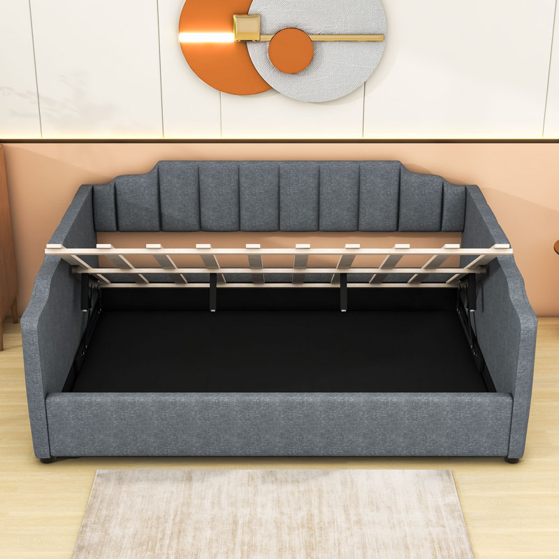 Wooden Upholstered Daybed with Underneath Storage, Gray, Full