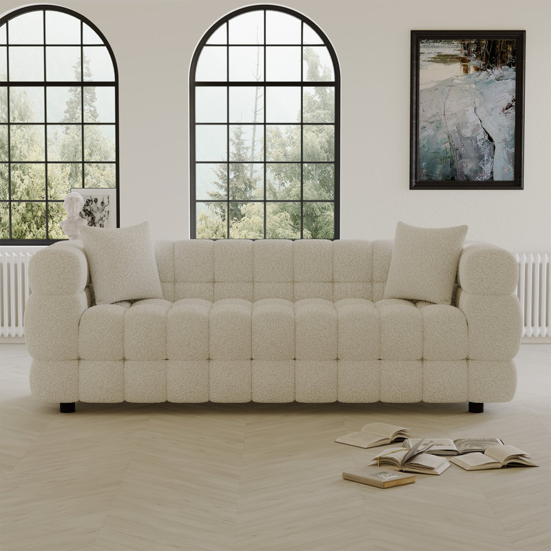 Canapé moderne rembourré de 75 pouces avec coussins à ressorts ensachés, Beige