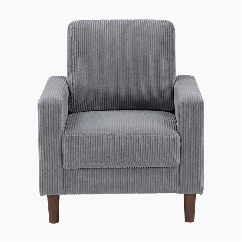 Meuble de salon moderne et contemporain en velours côtelé gris avec coussin confortable en bois massif, Gris