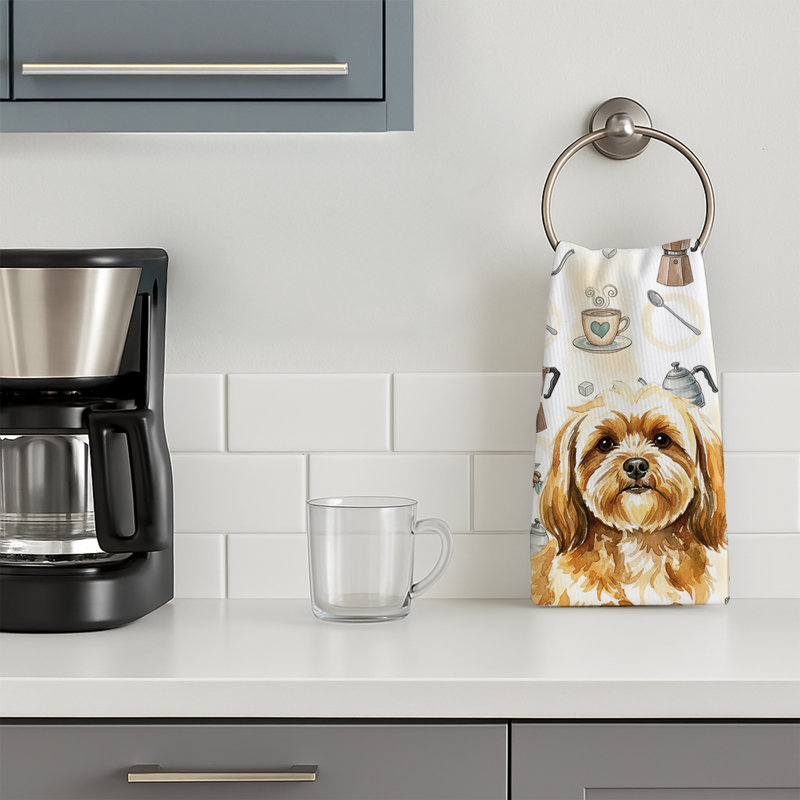 Gold Lhasa Apso Coffee Bar Kitchen Towel, Gold Lhasa Apso