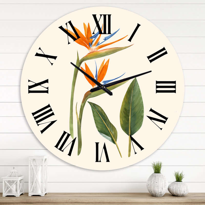 Fleurs de Strelitzia rétro - horloge murale traditionnelle, Grand
