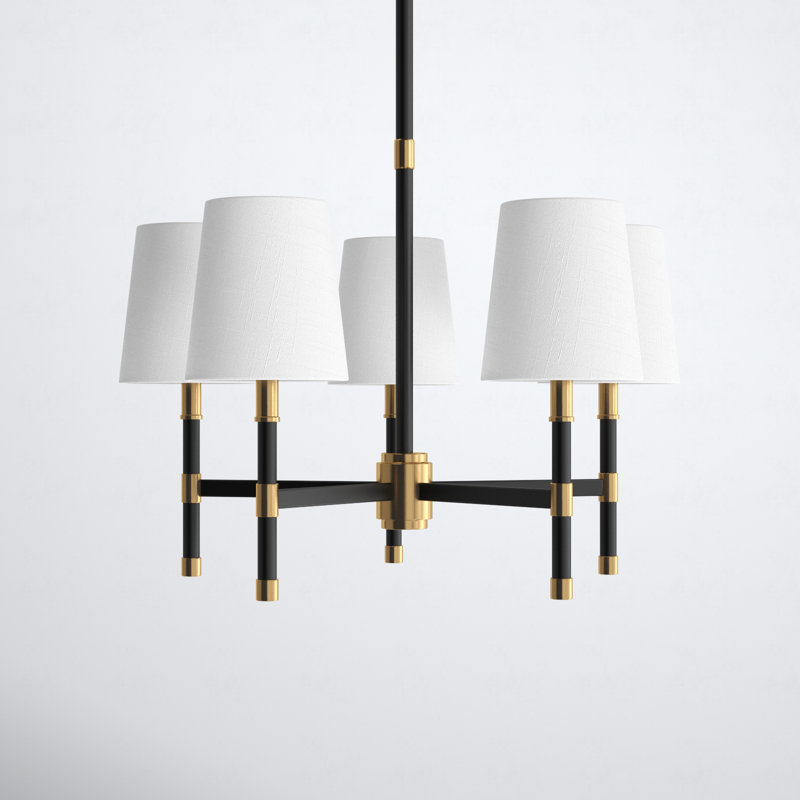 Lustre 5 lumières Damaris en noir mat avec accents laiton chaleureux, Noir / laiton