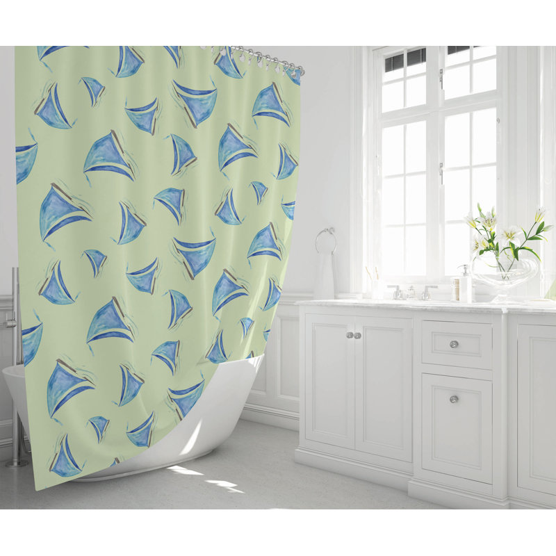 Summer Lemon Ultra-Thin Lightweight Shower Curtain, Lime/Blue Sailboats