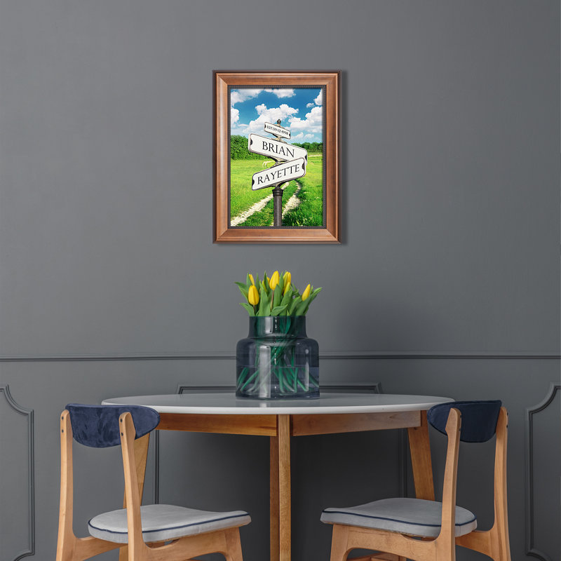 Art mural sur toile avec panneau et nom personnalisé - décor de chemin de campagne romantique pour les couples, les mariages et les anniversaires