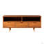 Meuble télé 3 tiroirs Mid-Century en bois massif 58 po pour téléviseur 65 po avec 2 casiers ouverts-2058904848