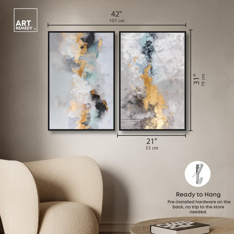 Ensemble de 2 reproductions d'art sur toile Gilded Luxe Duo , H 31 po x l 21 po, Noir