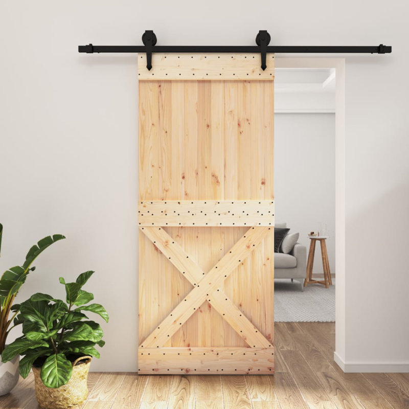 Porte coulissante avec quincaillerie Vidaxl, Noir/naturel, 35,4 po x 82,7 po